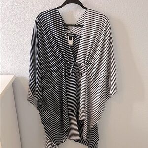 Lands' End Black and White Striped Swim Coverup